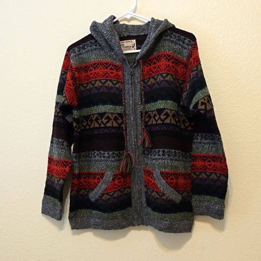 Inka Tradition Baby Alpaca Peruvian hooded sweater, front Zipper small